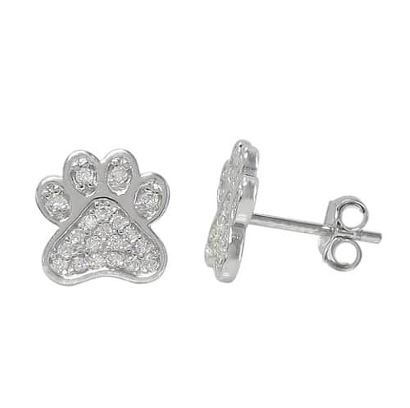 Pave Paw Studs with Cubic Zirconias - Sterling Silver - Click Image to Close